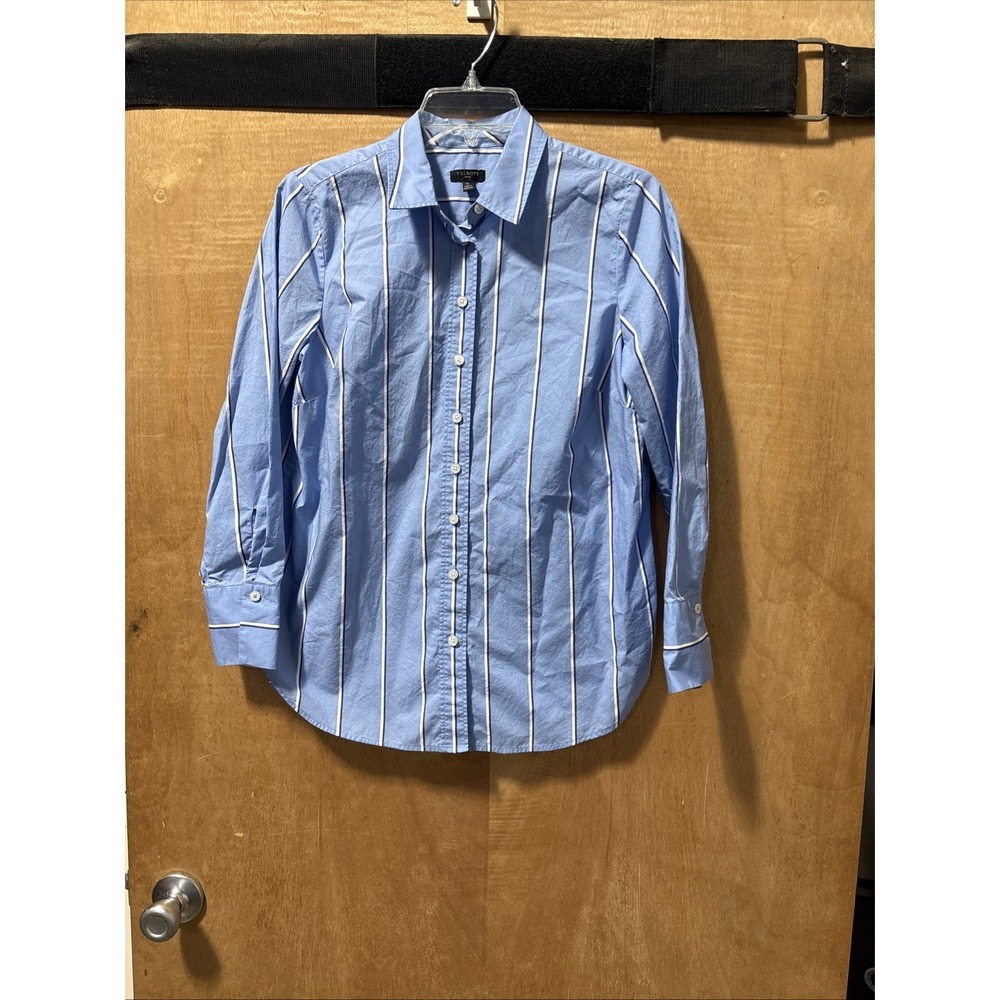 TALBOTS Women Long Sleeve Button Shirt Blue Stripe‎ Small Petite